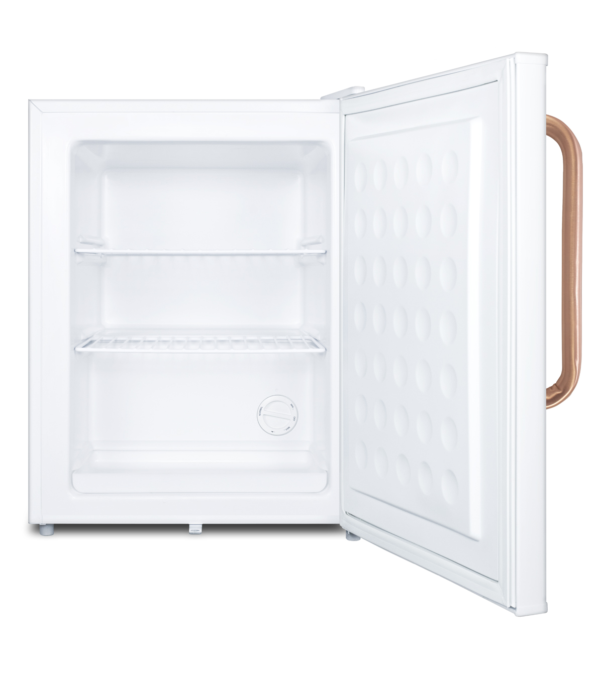 Compact manual defrost all-freezer for medical/general purpose use, with pure copper handle, lock, and factory-reversible door